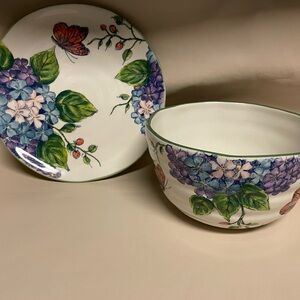 Beautiful Hydrangea & Butterfly 8” Plate and 6” Bowl